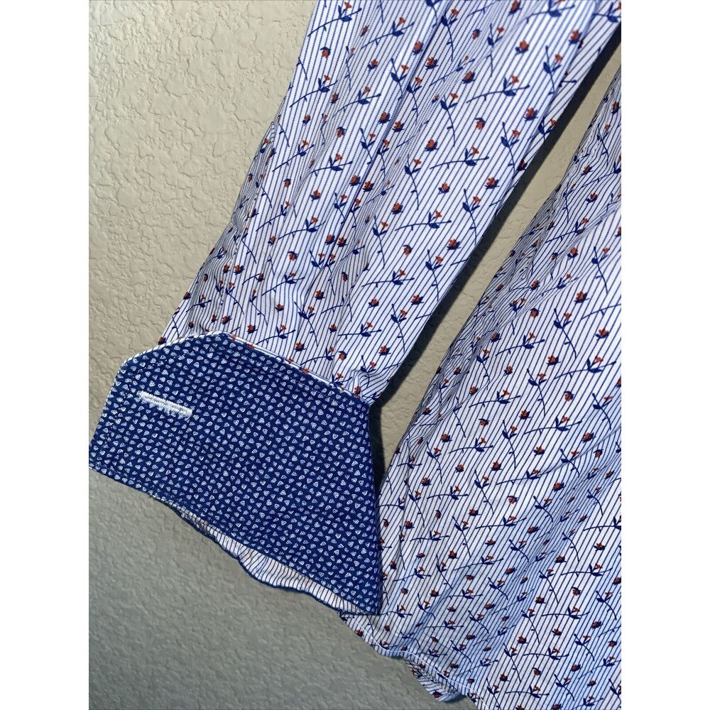 BUGATCHI UOMO contrast cuff Rose Paisley Stripes floral geometric XXL Men Shirt - Picture 4 of 11